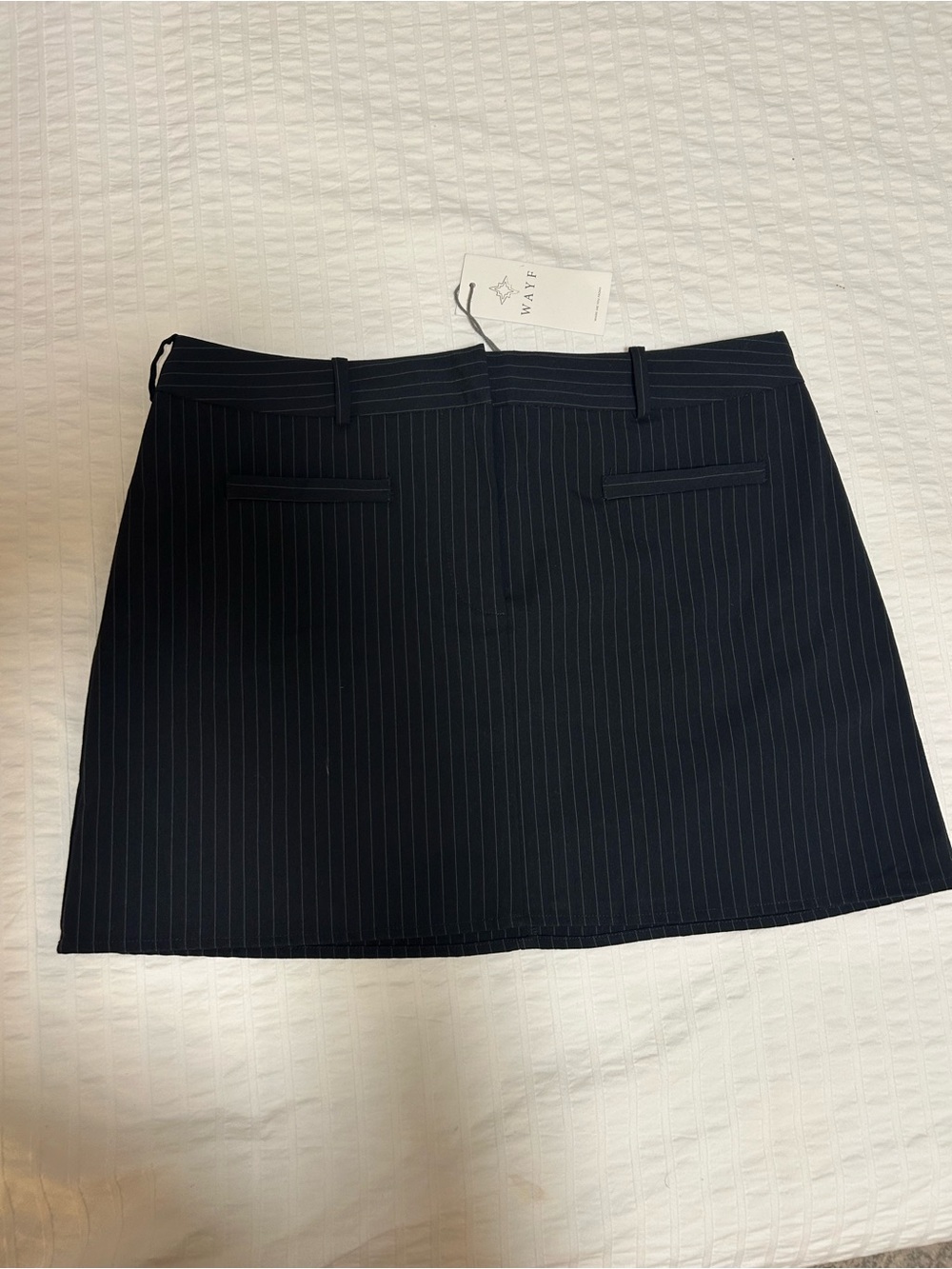 Wayf Navy Pinstripe Mini Skirt